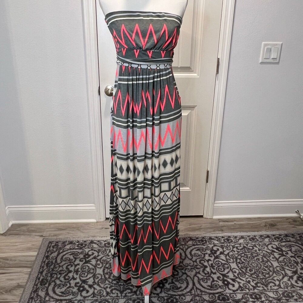 A Cut Above Boutique Women's Maxi Strapless Dress Gray Orange Large